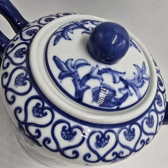 Vtg Blue White Porcelain Teapot Bombay Co Chinoiserie China Ceramic Porcelain - Picture 6 of 12
